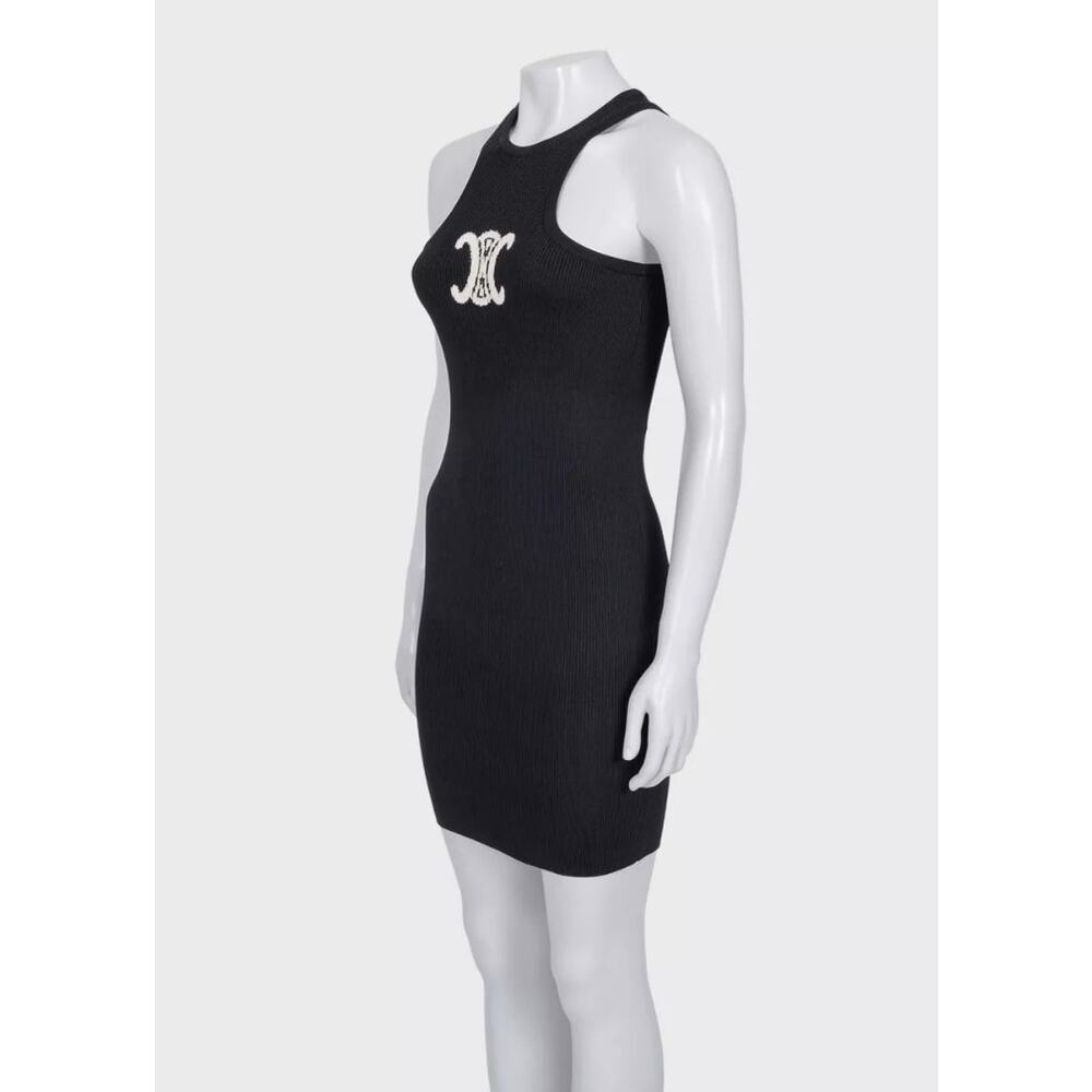 Celine Black Logo Bodycon Silk Blend Dress - Size M - Picture 2 of 7